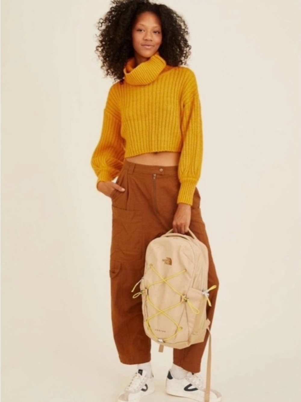 Urban Outfitters Mia Cropped Chunky Turtleneck Sweater Yellow Medium